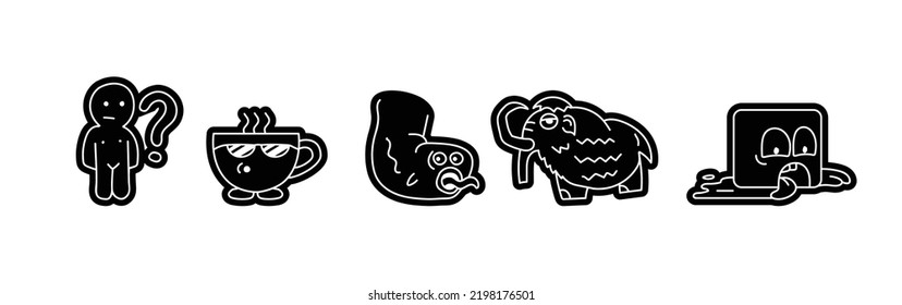 sticker set man, cup, sock, funny, mammoth, slime