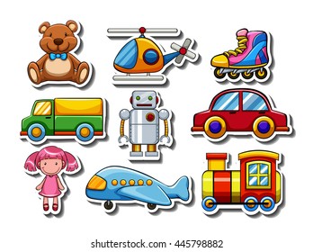 Sticker set of many toys illustration