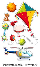 Sticker set with many toys illustration