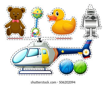 Sticker set of many toys illustration
