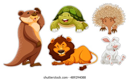 Sticker set of many wildlife illustration