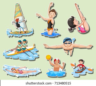 Sticker set with men and women doing sports illustration