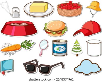 Sticker set of mixed daily objects illustration