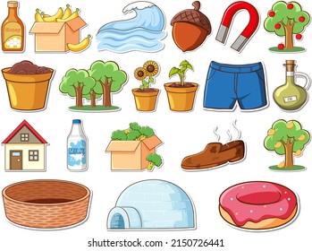 Sticker set of mixed daily objects illustration