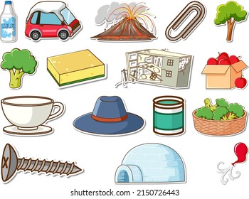 Sticker set of mixed daily objects illustration