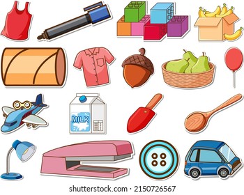 Sticker set of mixed daily objects illustration