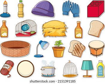Sticker set of mixed daily objects illustration
