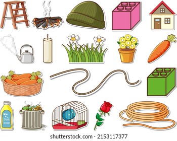 Sticker set of mixed daily objects illustration