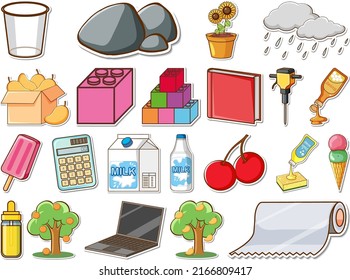 Sticker set of mixed daily objects illustration