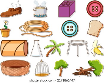 Sticker set of mixed daily objects illustration