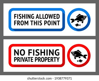 Sticker set No fishing or Fishing allowed, vector illustration for print