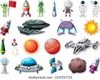 Sticker set of outer space objects and astronauts illustration