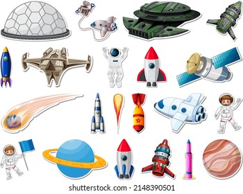 Sticker set of outer space objects and astronauts illustration