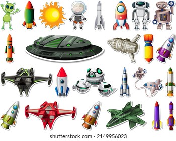 Sticker Set Of Outer Space Objects And Astronauts Illustration