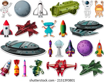 Sticker Set Of Outer Space Objects And Astronauts Illustration