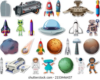Sticker set of outer space objects and astronauts illustration
