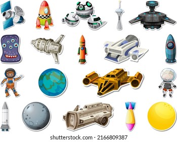 Sticker set of outer space objects and astronauts illustration