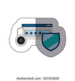 sticker set of padlock and password text box with shield