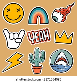 Sticker set Pop Punk Cartoon Vector