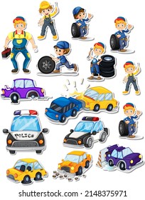 Sticker set of professions characters and objects illustration