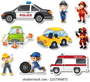 Sticker set of professions characters and objects illustration
