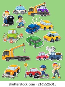 Sticker set of professions characters and objects illustration