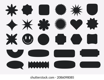 Sticker set retro hipster trendy cool style black color isolate on white background. Funny cute banner, new wave stamp, comic design elements, cartoon style pins. 10 eps