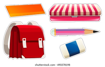 Sticker set with school materials illustration