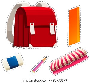Sticker set of school materials illustration