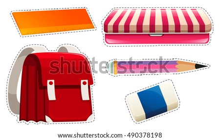 Sticker set with school materials illustration