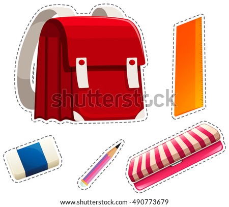 Sticker set of school materials illustration