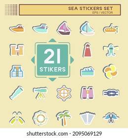 Sticker Set Sea - Simple illustration,Editable stroke,Design template vector, Good for prints, posters, advertisements, announcements, info graphics, etc.