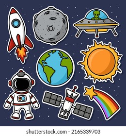 Sticker set Space Cartoon Vector