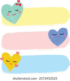 Sticker set valentines label gift present tag love heart doodle funny character illustration watercolor crayon simple