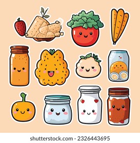 Conjunto de etiquetas de verduras y diferentes tipos de jarras, ilustración vectorial