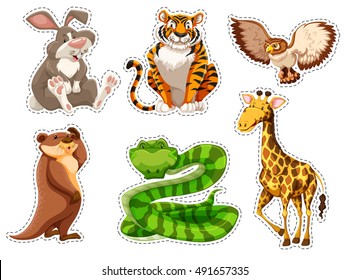 Sticker set of wild animals illustration