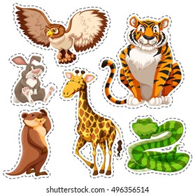 Sticker set of wild animals illustration