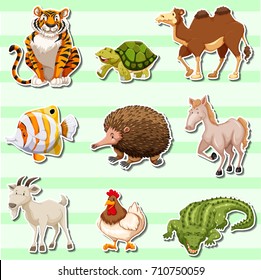 Sticker set with wild animals illustration