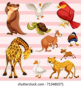 Sticker set with wild animals illustration