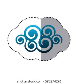 sticker shading blue cloud spirals and swirls shape vector illustration