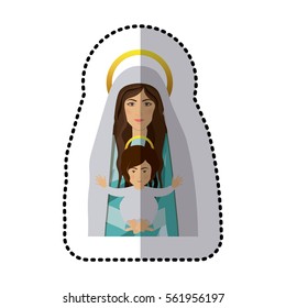 sticker shading of half body saint virgin mary with baby jesus