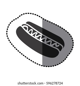 sticker shading monochrome hot dog with sauce icon vector illustration