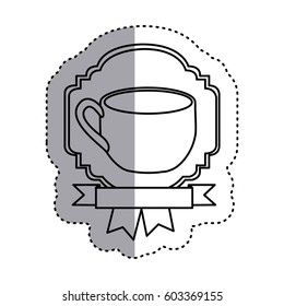 sticker shading silhouette border heraldic decorative ribbon with cup with handle vector illustration