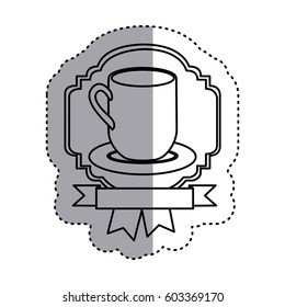 sticker shading silhouette border heraldic decorative ribbon with dish porcelain with big mug vector illustration