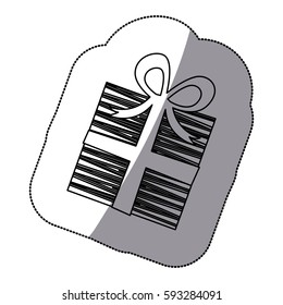 sticker shading silhouette striped gift box with ribbon vector illustration