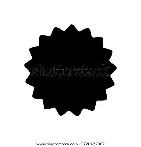 Sticker shape. Black zigzag sticker isolated on white background. Starburst circle stiker. Discount label buble. Round sale bubble. Scallop stamp. Icon tag price. Offer badge. Vector illustration
