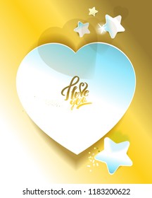 Sticker in the shape of heart. Gold 