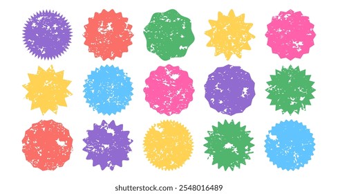 Sticker shape starburst, sun crayon art, star label chalk, sale price tag, circle grunge badge, discount sketch icon isolated on white background. Watercolor banner pastel color. Vector illustration