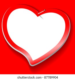 sticker in the shape of a white heart with a red  background