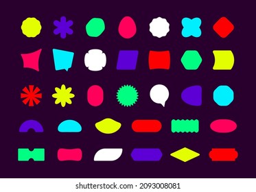 Sticker shapes. Patch element and modern abstract label, package stickers and comic message bubble. Vector set